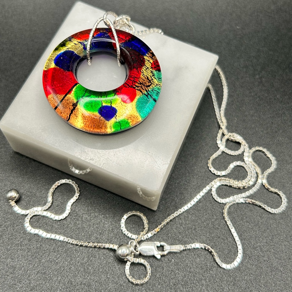 Murano Glass 925 Sterling Silver Pendant Necklace E144 Colorful Adjustable 40$